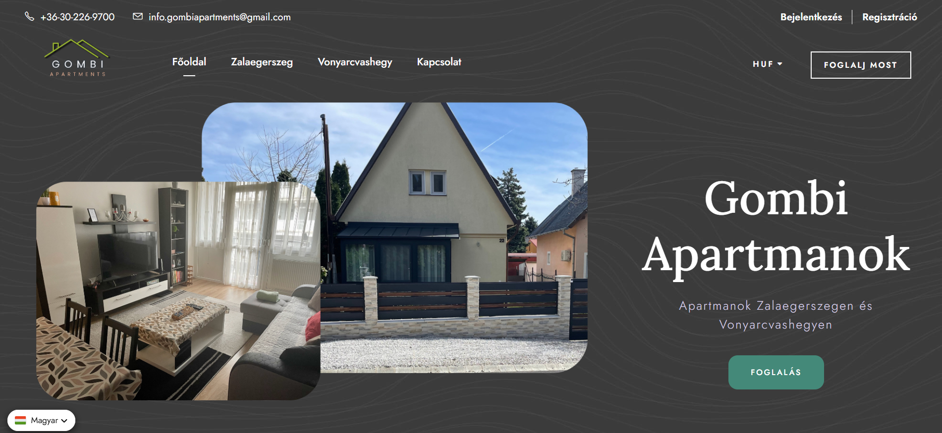 Gombi Apartments weboldala számítógépen