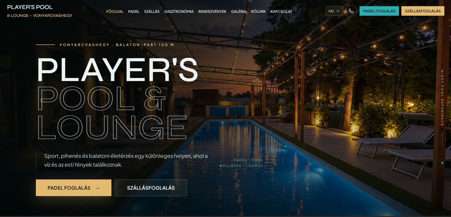 Player's Pool & Lounge weboldala számítógépen